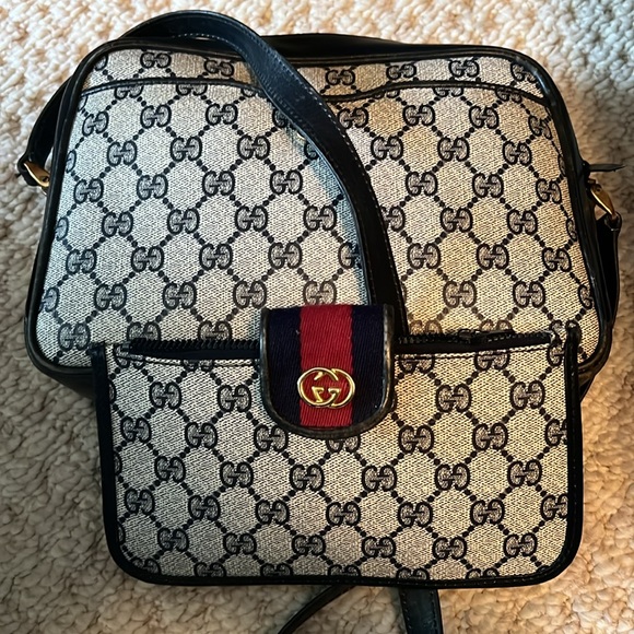 Gucci Authentic Vintage Navy Canvas Shoulder Bag Purse - Picture 10 of 10